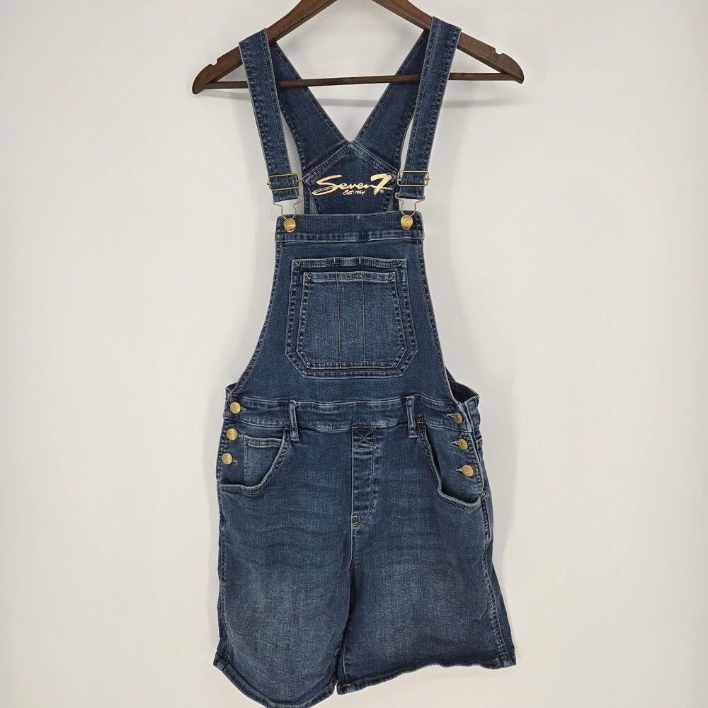 Seven7 Denim Overall Shorts Dark Wash Retro US Womens 8